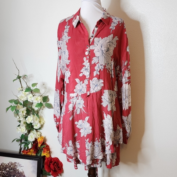 Free People Shake It Up Dress Mini Tiered Long Sleeve Fall Lightweight RARE - Picture 4 of 14